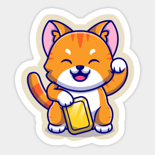 Lucky Cat Holding Gold Cartoon Sticker